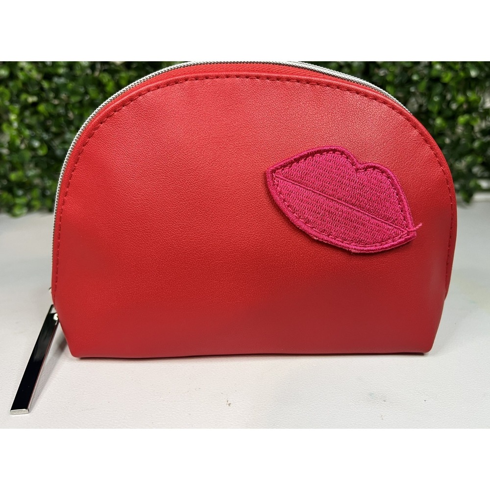 Lancome RED Lips Kiss Bag Zip Around Cosmetic Makeup Travel Case - NEW